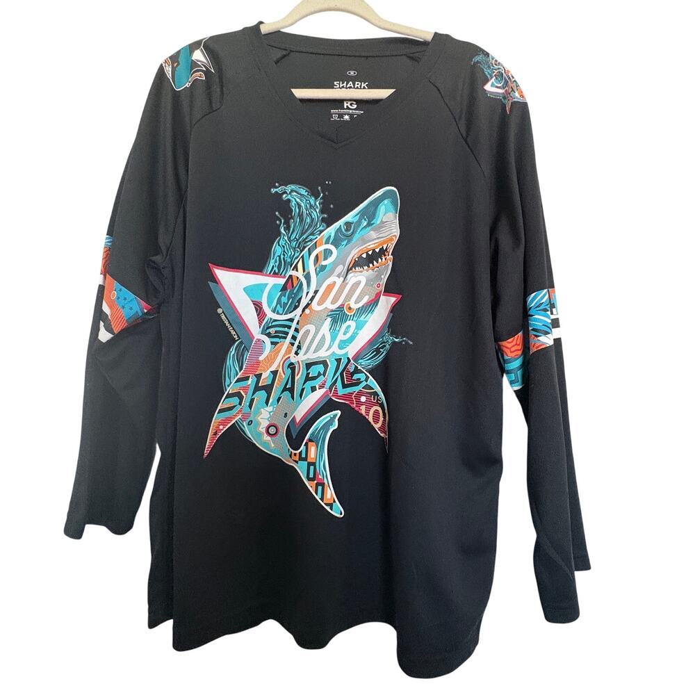 San Hose Sharks Shark Uprising Tristan Eaton Graphic Shirt Mens M Black Hockey
